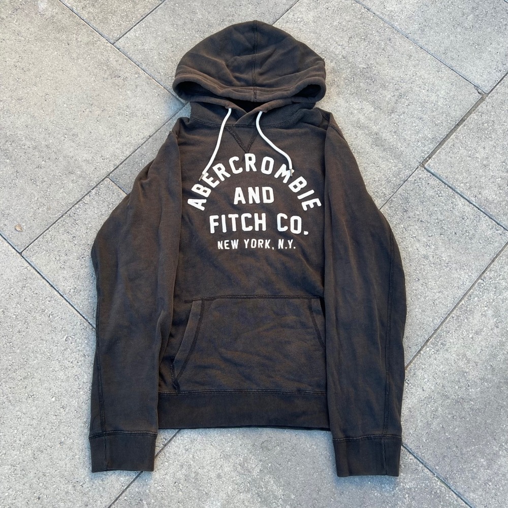 Abercrombie & Fitch Co. Mens Pullover Hoodie Black Embroidered Logo Size M